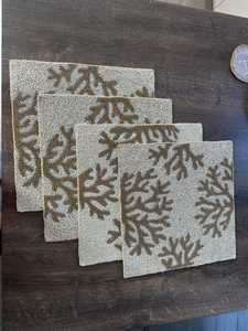 Set de table carré en tissu avec motif de feuille perlée, style campagnard, antidérapant, diamètre 400 mm - Product Image 3