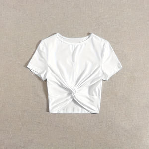 Camiseta Corta de Algodón con Logotipo Personalizado al por Mayor, Camiseta Corta Informal de Manga Corta para Mujer, Estilo Urbano de Verano, Corte Ajustado - Product Image 4