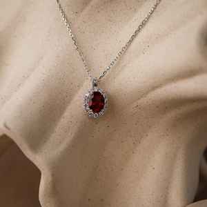 Collar de rubí genuino, plata de ley 925, chapado en oro vermeil de 14 quilates, rubí real de laboratorio, joyería, regalos de aniversario y cumpleaños para ella - Product Image 2