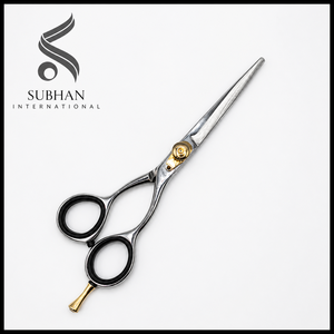 Ciseaux de barbier en acier inoxydable, lames affûtées, qualité export, finition miroir, outils de coupe de cheveux pour salon avec poignée décalée - Product Image 1