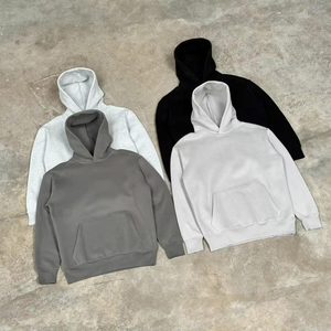 Sweat-shirt à capuche pour homme, couleur unie, poche, décontracté, tricoté, vêtements d'automne, 100% coton, coupe classique - Product Image 1