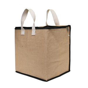 Natural Jute Zipper Storage Bag with Cotton Handles storage tote bags with zipper <b>large</b> capacity - Product Image 1