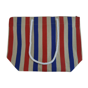 Bolsos de Playa Juco de Gran Tamaño, Diseño de Rayas de Dos Colores en Toda la Superficie, Asa de Cuerda Trenzada, Cierre de Cremallera, Bolso Tote de Gran Tamaño - Product Image 5