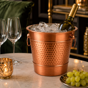Premium Hammered Copper Wine Cooler <b>Bucket</b> with Ring Handles | Stainless Steel Lined Champagne Ice <b>Bucket</b> for Wine <b>Beer</b> Beverage - Product Image 3