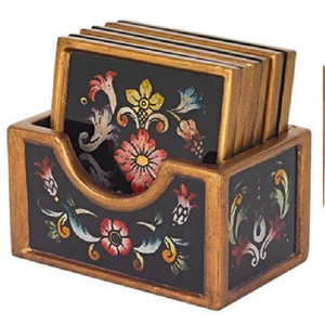 Juegos de posavasos florales vintage color crema con soporte de madera para casas clásicas, disponibles a precios de mayorista para cualquier propietario de tienda. - Product Image 3