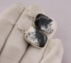 925 Sterling Silver Dendritic <b>Opal</b> <b>Earrings</b> Natural Black and White Gemstone Dangle <b>Earrings</b> Handmade Jewelry Wholesaler Custom - Product Image 2
