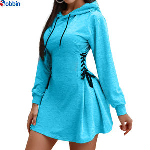 Robe mini à capuche en polaire écologique pour femme, personnalisable, avec logo uni sur le devant, coupe ajustée, manches longues, pour la saison printemps/hiver - Product Image 5