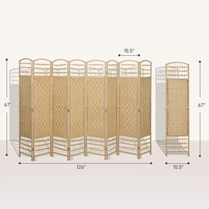 Divisorio Portatile a 8 Pannelli in Fibra Ondulata Traslucida, Design Tradizionale per Casa e Ufficio, Stile Naturale - Product Image 3