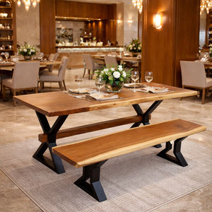 Ensemble table et banc en bois de Suar naturel, style rustique moderne, qualité supérieure, bord brut, mobilier en bois écologique et durable pour entrée et salle à manger - Product Image 6