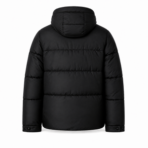 Blouson matelassé réfléchissant en toile épaisse avec capuche, poches longues zippées, poignets ajustables, doublure noire, larges bavettes, pour l'hiver et l'extérieur - Product Image 3