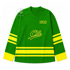 Camiseta de Hockey sobre Hielo de la Hermandad Chi Eta Phi, Verde y Amarilla, Malla de Poliéster, Absorbe la Humedad, Rendimiento Atlético, Ropa Deportiva - Product Image 1