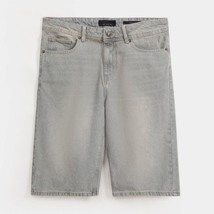 Shorts en jean vert clair pour homme, taille haute, coupe droite, style décontracté d'été, tissu 100% coton tissé - Product Image 3