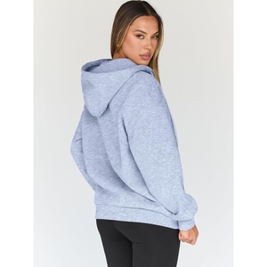 Sweat-shirt à capuche bleu oversize pour femme, coupe décontractée, fermeture éclair, manches longues, avec poche kangourou, pour le streetwear - Product Image 2