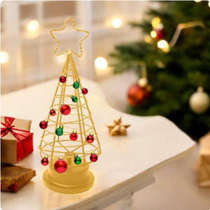 Luxuyry Gold Metal Wire Christmas Tree Figurine with <b>Star</b> Top <b>Lighted</b> Tabletop Sculpture Modern Minimalist Holiday Decor - Product Image 3