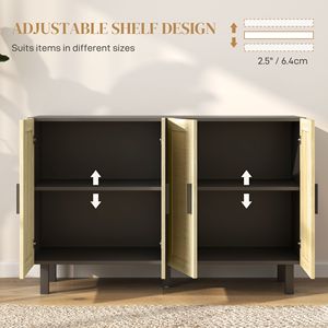 Credenza Nera e Naturale in Rattan Stile Boho con 4 Ante e Ripiani Regolabili per Sala da Pranzo di Villa - Product Image 5