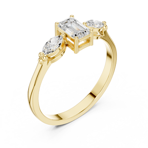 Anillo de Compromiso de Oro Amarillo Personalizado con Tres Diamantes de Corte Esmeralda para Mujer, Joyería Fina Minimalista de Promesa - Product Image 4