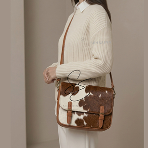 Genuine Leather Hair-On Hide Messenger Bag <b>Laptop</b> Crossbody Bag Vintage Leather Shoulder Bag Satchel Men & Women Office Work Bag - Product Image 4