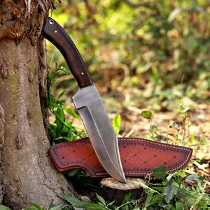 Cuchillo Bowie Hecho a Mano con Mango de Palisandro y Funda de Cuero, Hoja de Acero al Carbono de Espiga Completa, Cuchillo Táctico Personalizado OEM para Caza y Camping - Product Image 1