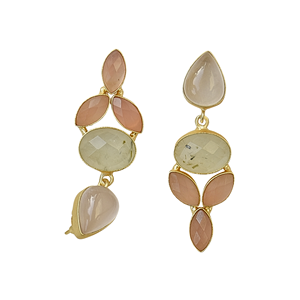 Boucles d'oreilles pendantes classiques en or plaqué 14 carats avec chalcédoine naturelle et quartz rose, faites à la main, pour mariage féminin - Product Image 5