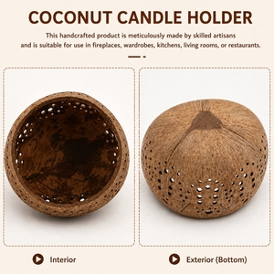 Handmade Eco-Friendly Vintage Coconut Shell Disposable <b>Tealight</b> Candle Holder Customized Daisy Carving Heat Resistant Party - Product Image 4