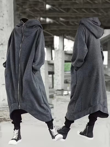 Plus Size New Washed Zip-Up Hoodie with Curved Hem Deep Gray Stylish Casual Design Pockets for Warmth ODM Service 100% Cotton - Product Image 5