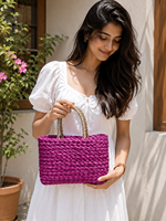 Panier de rangement en herbe violette tressé à la main avec poignée naturelle, organisateur polyvalent, écologique, moderne, décoration d'intérieur Orissa
