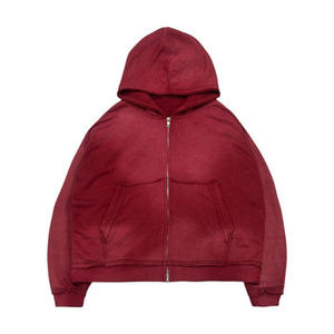 Nouveau design, sweat à capuche épais 100 % coton, effet vintage délavé, personnalisé, effet usé soleil, zippé, pour homme - Product Image 3