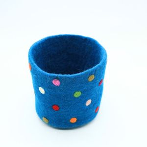 Cesta de Fieltro Azul con Puntos, Cesta de Almacenamiento de Fieltro de Lana Ecológica - Product Image 3