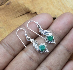 Handmade 925 Sterling Silver Green Emerald <b>Hook</b> Drop <b>Earrings</b> Natural Gemstone Jewelry Gift for Her - Product Image 5