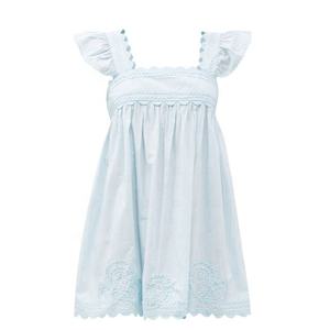 Vestido Mini Ligero y Fresco para Mujer, Color Azul Claro, con Bordes Festoneados, Mangas con Volantes, Estilo Veraniego, Túnica con Bordado Ric Rac - Product Image 6