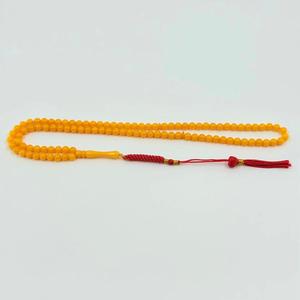 Chapelet de prière de luxe fait main, motif géométrique religieux jaune, perles rondes polies, pompon rouge, pour usage spirituel du Ramadan - Product Image 1