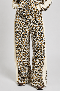 Premium Women’s <b>White</b> Yellow Leopard Print Soft Wide Leg <b>Jogger</b> Pants With Contrast Side Strip Winter Season For Women's Wear - Product Image 1