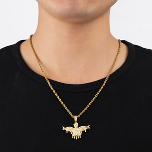 Coffret Cadeau Noël 2025 – Grand Collier Pendentif Ange en Zircon Glacé pour Homme, Pendentif Dollar en Laiton Tendance - Product Image 3