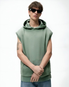 Hoodie oversize ajustable avec poche frontale, bordure côtelée et techniques de broderie, design sans manches pour l'hiver, vente en gros - Product Image 1