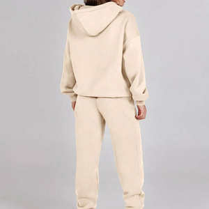 Ensemble survêtement femme 2 pièces en laine sur mesure avec logo, sweat à capuche et pantalon de jogging 100% coton, vêtements de sport - Product Image 2