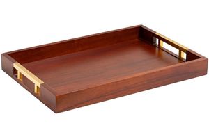 Bandeja de Almacenamiento y Organización de Madera Natural de un Solo Nivel con Asas Decorativas, Bandeja para Servir sin Acabado - Product Image 3