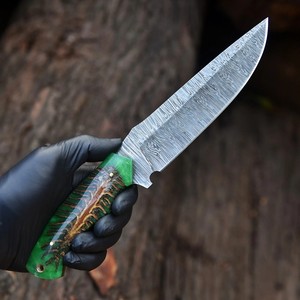 Couteau de Bushcraft en Acier Damas Forgé à la Main, Manche en Cône de Pin, Couteau Bowie à Lame Pleine avec Étui en Cuir, Support OEM/ODM Personnalisé - Product Image 2