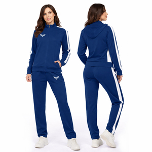 Custom Women Blue Sports Tracksuit Set Zip Up <b>Jacket</b> and Straight Leg Pants Fitness Gym Wear Running Training Suit Custom Logo - Product Image 1