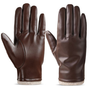 Gants en cuir de haute qualité marron, doublure thermique en cachemire, compatibles écran tactile, écologiques, pour usage quotidien en hiver - Product Image 1