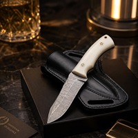 Couteau de chasse à pointe tombante en acier Damas, manche en os, étui noir, épaisseur de lame 0,5 mm, lame fixe, 8 pouces, qualité industrielle