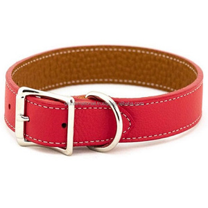 Collar de perro de cuero de colores variados con acabado suave y suave con hebilla niquelada duradera y anillo en D Costura de borde de contraste completo - Product Image 3