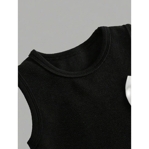 Robe de soirée monochrome pour filles avec nœud décoratif, petite robe trapèze sans manches en satin noir avec nœud - Product Image 5