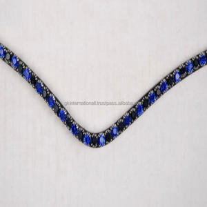 Nueva Llegada De Cuero Negro personalizado, banda de cejas de caballo, bandas de cejas en forma de onda con piedras brillantes azul marino, cristales, cadena ostentosa - Product Image 2