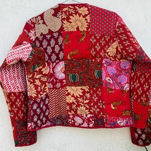 Women Quilted Cotton <b>Jacket</b> Patchwork Floral <b>Mandarin</b> <b>Collar</b> Three Quarter Sleeve Autumn Outerwear Quilted <b>Jacket</b> - Product Image 4