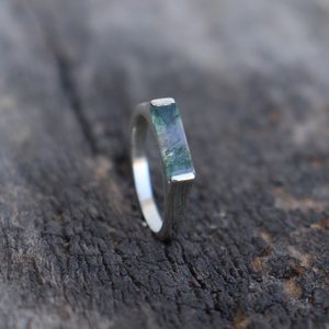 Natural Moss Agate Bar <b>Ring</b> Rectangle 925 Sterling Silver 14k Gold Luxury Engagement <b>Dainty</b> Wedding Anniversary Gift for Women - Product Image 4