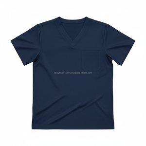 Women's <b>Nurse</b> Uniform Set Navy Contrast Piping Button Front <b>Tunic</b> Pants Hospital Medical Workwear Custom OEM Wholesale - Product Image 3