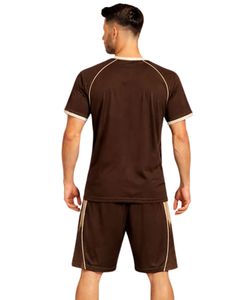 Mens Dark Brown Beige Sports TShirt And Shorts <b>Set</b> Breathable Quick Dry Gym Wear Athletic Running Training Activewear Outfit <b>Set</b> - Product Image 2