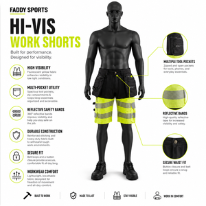 Shorts de travail haute visibilité, robustes, réfléchissants, avec poches cargo pour outils, vêtements de travail de sécurité pour hommes - Product Image 6