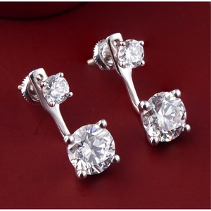 14K White Gold <b>Fine</b> <b>Stud</b> <b>Earrings</b> 3.65 CT Lab Grown Diamond Two-Stone Drop Elegant 3.65 Carat Lab Grown Diamond Drop <b>Studs</b> High - Product Image 2