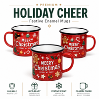 Mug en émail de Noël, tasse à café de camping en métal personnalisée avec bord noir, mug cadeau durable résistant à la chaleur sans plomb